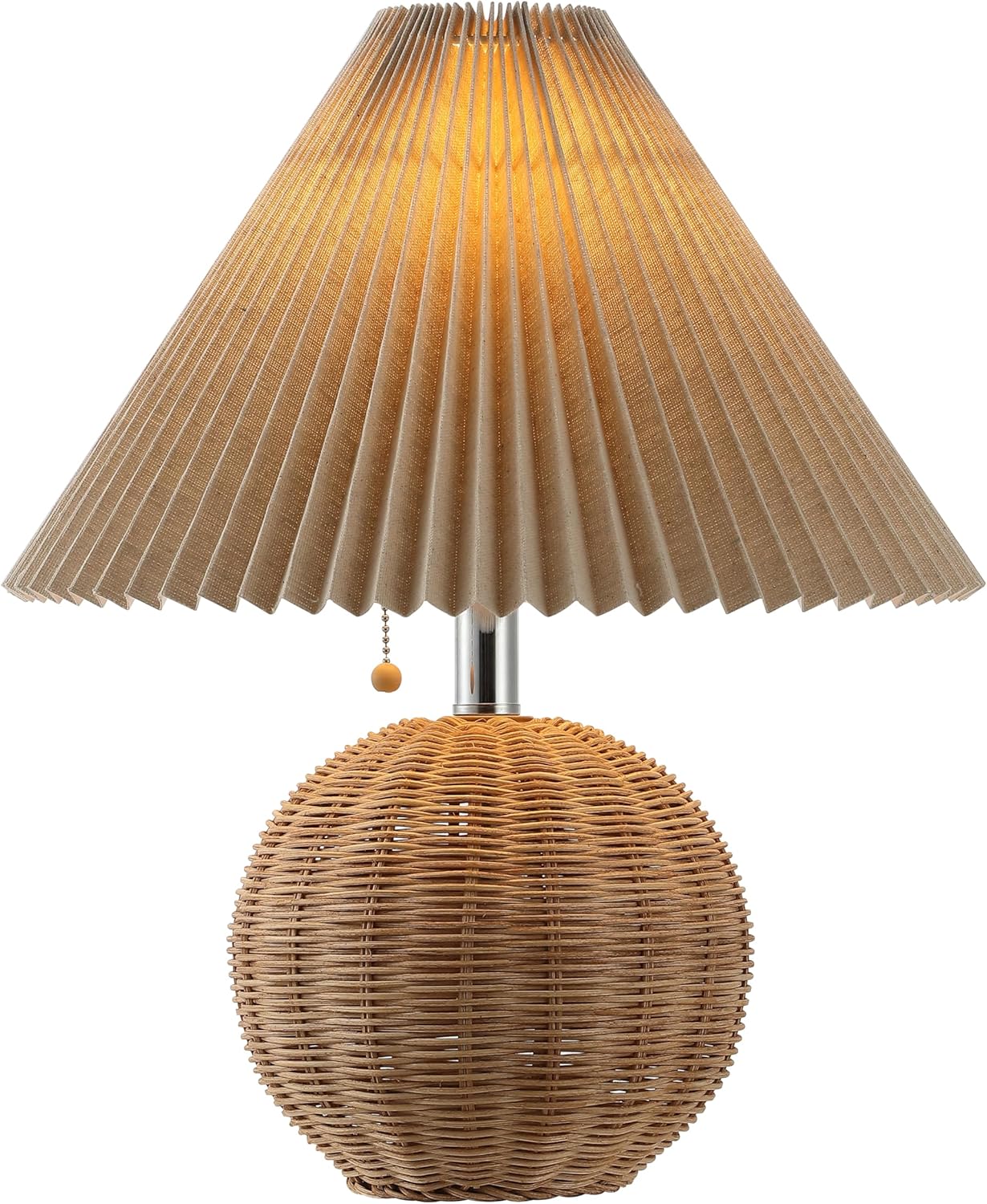 JONATHAN Y 17.25″ Natural/Chrome/Dark Beige Sphere Table Lamp, Mid-Century Bedsi