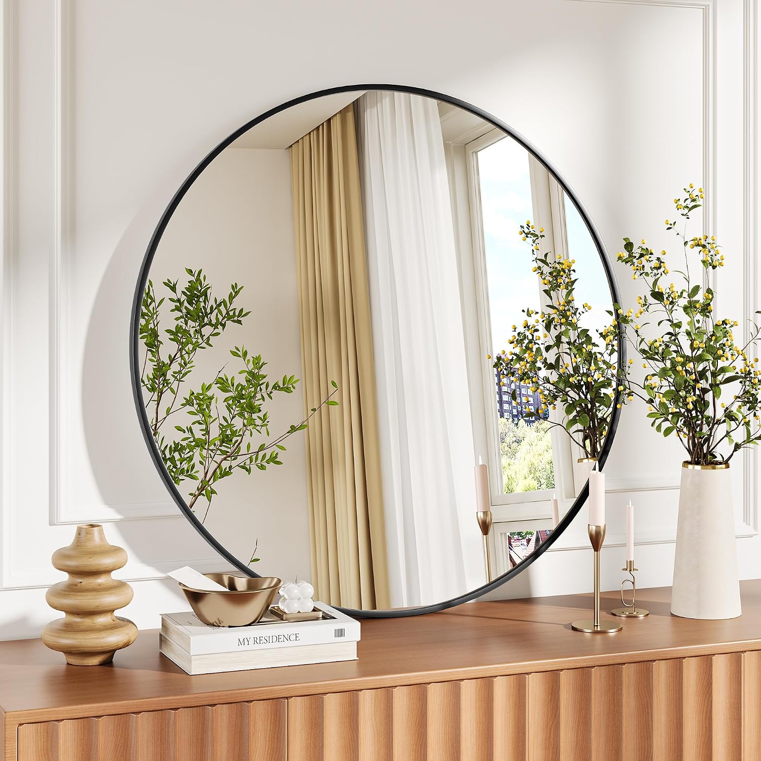 IDEALHOUSE 30Inch Black Round Wall Mirror, Circle Mirror Metal Frame for Bathroo